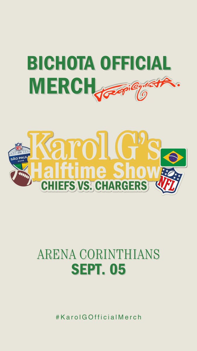 KarolGSite's tweet photo. Dentro del estadio podran encontrar #MerchBooth de Tropicoqueta y una playera edición limitada de Karol G x NFL ⭐️ https://t.co/nPSu6a7hBE