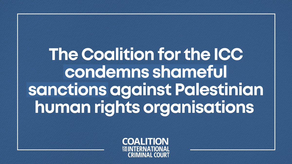 We condemn the shameful sanctions imposed by the U.S. against Palestinian #NGOVoices in the strongest terms possible, standing in full solidarity with <a href="/alhaq_org/">Al-Haq الحق</a> , <a href="/AlMezanCenter/">Al-Mezan الميزان</a> &amp; <a href="/pchrgaza/">Palestinian Centre for Human Rights - PCHR</a>, as well as with their staff &amp; the communities they serve.

📖 coalitionfortheicc.org/news/coalition…