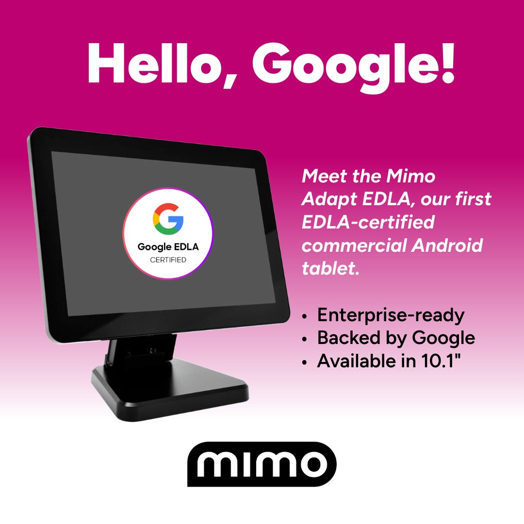 MimoDisplay's tweet image. We just launched the Mimo Adapt EDLA — our first EDLA-certified Android tablet!
- Rugged + commercial-grade
- Google Play Store + GMS
- Android 14 + enterprise-ready

Built for signage, kiosks, education &amp;amp; more.
mimomonitors.com/blogs/press-re…
#AndroidEnterprise #EDLA #CommercialTablet
