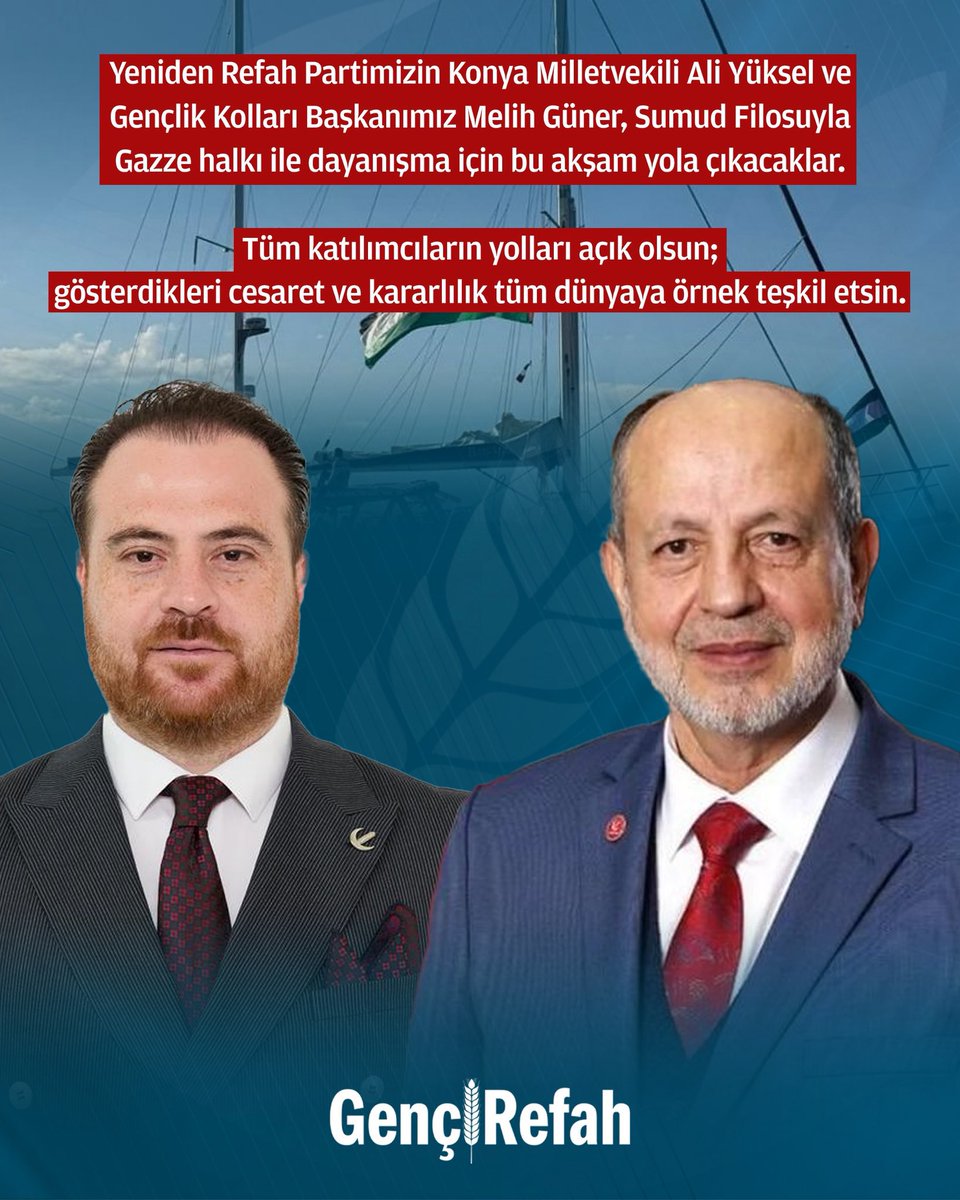 Gazze’de ablukayı kırmak için hareket edecek Sumud Filosu’na katılmak ve cihad farzımızı yerine getirmek amacıyla yola çıkıyoruz. Rabbim işimizi kolaylaştırsın. Gazze’ye ulaşmayı nasip etsin.

Haklarınızı helal edin.