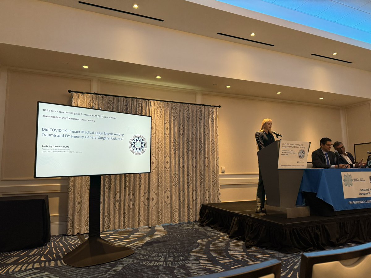 Timely presentation by <a href="/LLUHealth/">Loma Linda U. Health</a> Surgery PGY3 Emily Stevenson and PI <a href="/lovelyday_2010/">Esther Wu (Yung) 胡詠斯</a> on the disparities in medical-legal access for trauma/EGS patients in the wake of COVID19 <a href="/AsianAcadSurg/">SocAsianAcadSurg</a> #SAAS2025