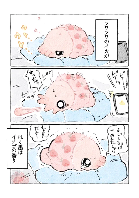 フワフワのイカ(苺柄)のイカ墨🦑 