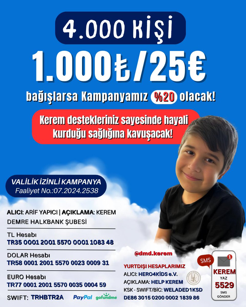 Kerem 'in hayalini kurduğu sağlıklı günleri kavuşabilmesi için sizde varmısınız? 
Her gören destek olursa  bugün başarabiliriz 🍀
 
Hayırlı Cumalar #millitakım #FileninSultanları #BizimÇocuklar #YanındayızBarışAlper İsmail Gürsel Tekin EşitOlun AffıGenelSunun Özgür Özel Montella