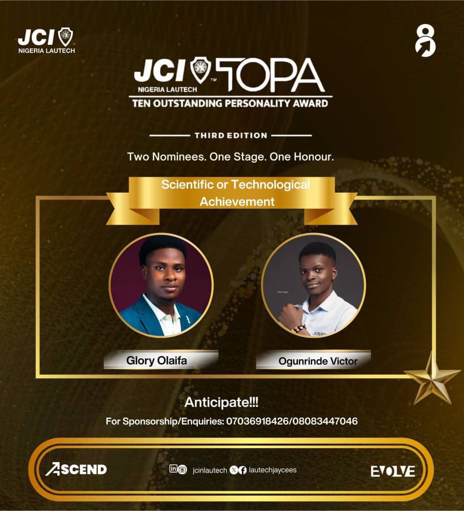 I’m honored to be nominated for the Scientific and Technological Advancement Award at JCIN LAUTECH! 🎉

JUST 1k out of 2k of my people here is enough 

👉 Vote here: forms.gle/2jBtEvDqGga3mr…

Your vote means a lot, thank you for the all-time support 

LFG🎉

Quote for more reach😁