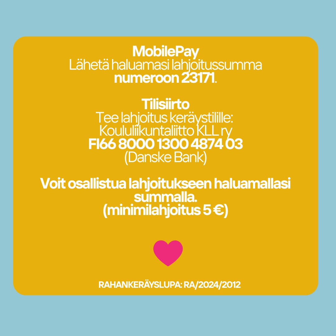 Jokaisessa lapsessa on sankariainesta! Auta meitä liikuttamaan koululaisia! 💛 Osallisuutta ja yhteisöllisyyttä kouluarkeen! 🩵 Pienikin tuki on merkityksellinen! ❤️ Jos voit ja tahdot, niin tee päivän hyvä teko ja jaa omilla sivuillasi! Kiitos! #sankariteko