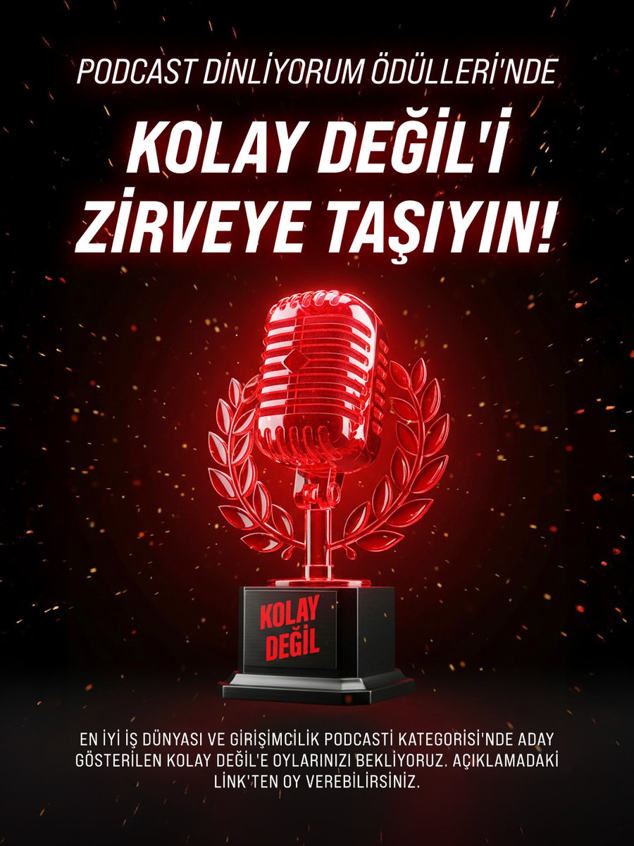 Kolay Değil (@kolaydegil19) on Twitter photo Podcast Dinliyorum Ödüllerinde <a href="/kolaydegil19/">Kolay Değil</a>'i Zirveye Taşıyın! 🚀
En iyi iş dünyası ve girişimcilik podcasti kategorisi'nde aday gösterilen Kolay Değil'e oylarınızı bekliyoruz. 🥳
Aşağıdaki linkten oy verebilirsiniz. 👇🏼
podcastdinliyorum.typeform.com/oduller-2025 Podcast Dinliyorum Ödüllerinde <a href="/kolaydegil19/">Kolay Değil</a>'i Zirveye Taşıyın! 🚀
En iyi iş dünyası ve girişimcilik podcasti kategorisi'nde aday gösterilen Kolay Değil'e oylarınızı bekliyoruz. 🥳
Aşağıdaki linkten oy verebilirsiniz. 👇🏼
podcastdinliyorum.typeform.com/oduller-2025