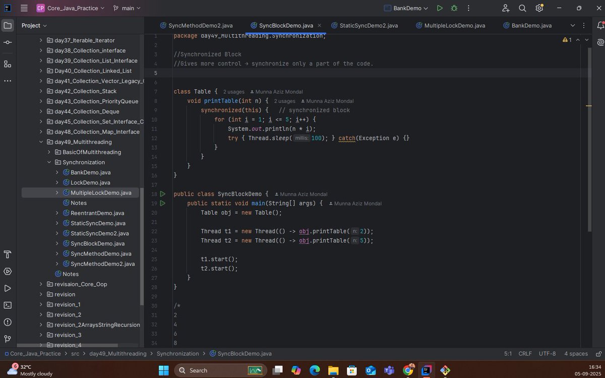 the_departed__'s tweet image. #Day 50️⃣ Java Learning 🚀
Topic: Multithreading – Synchronization
✔ Synchronized Methods & Blocks
✔ Static Sync (class-level lock)
✔ Multiple locks for better concurrency
✔ Real-time: Bank Account withdraw 🏦
🔑 Ensures thread safety ✅
#Java #Multithreading #100DaysOfCode