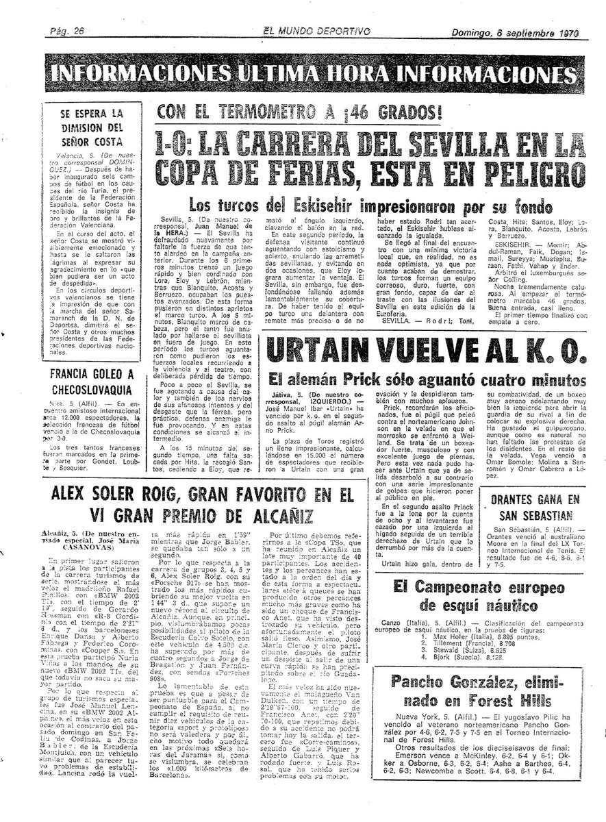 Tal día como hoy el #SevillaFC juega con el Eskişehirspor en la Copa de la UEFA en 1970

#SFC_Hemeroteca