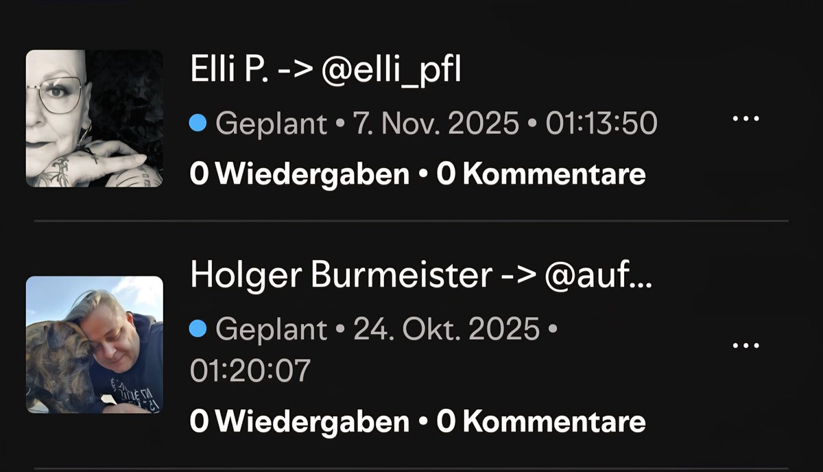 Ein bisschen Podcast Werbung &amp; Ankündigung was euch die nächsten Wochen erwartet:
Aktuell zu hören:
<a href="/Finkulasa/">Anni</a> 
Demnächst:
12.9. <a href="/BruceAlZombie/">Bruce Al Zombie</a>
26.9. <a href="/HaseausBn/">Medizin-Hase aka Schwafelman</a>
10.10. <a href="/klein_nini/">Nini Klein (Soli mit LGBTQIA+)</a>
24.10. <a href="/aufdielauscher/">Holger Burmeister🎶 🎵</a> 
7.11. <a href="/elli_pfl/">Elli P.</a>
Wo? Spotify!
open.spotify.com/show/72SNAA3Us…
Und auch überall sonst!