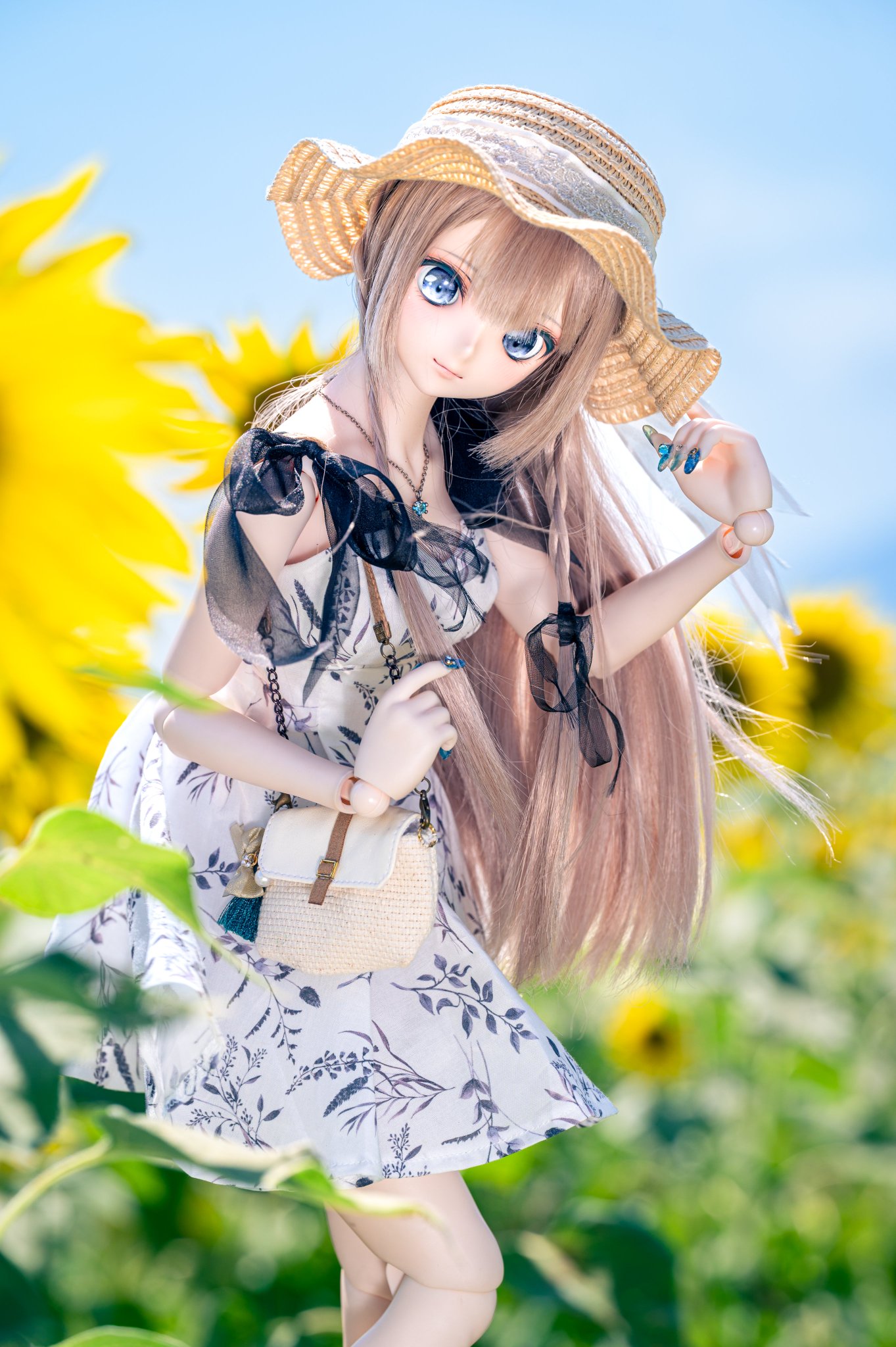 ♡ ゆっき りぼん付きヨークフレアフラワープリントシャーリングワンピース