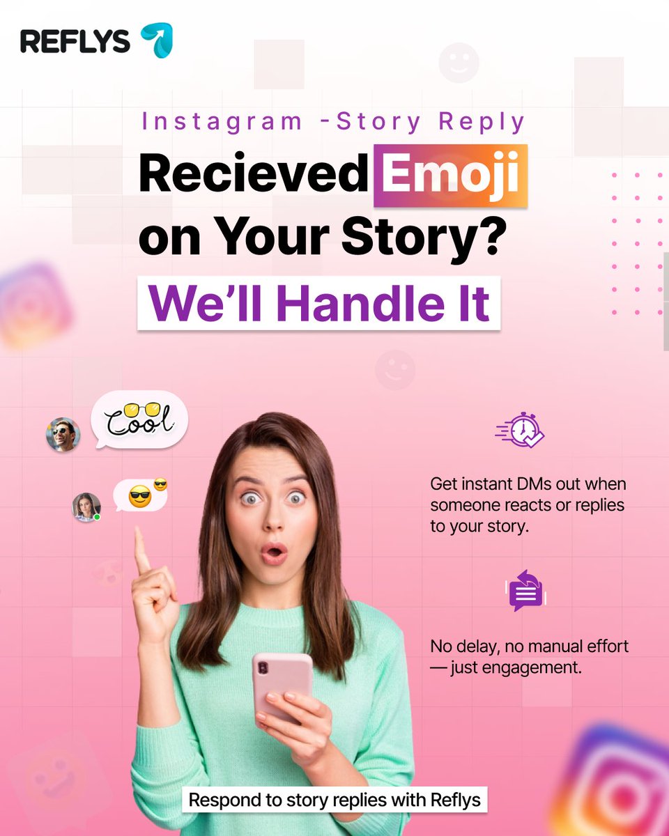 Reflys_Official's tweet image. Instagram - Story Reply: Someone reacted to your story with a 👀 or ❤️?.

- Get instant DMs out when someone reacts or replies to your story
- No delay, no manual effort — just engagement
👉 Respond to story replies with Reflys

#reflys #instagrammarketing #dmautomation