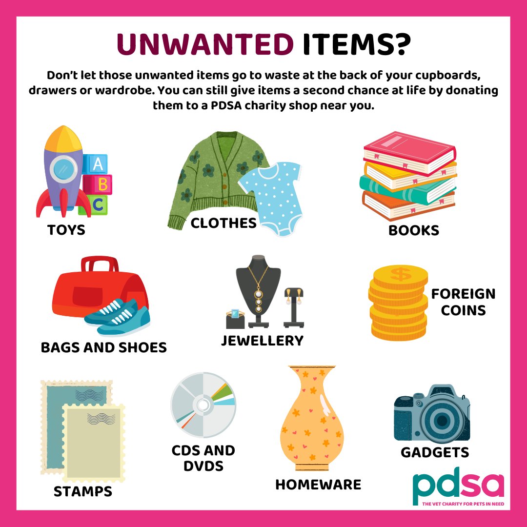 This #InternationalDayOfCharity, give your unwanted items a second chance to make a difference 💝 

From jewellery and clothes to books and gadgets, donating to a PDSA #charityshop helps raise funds to keep people and pets together.