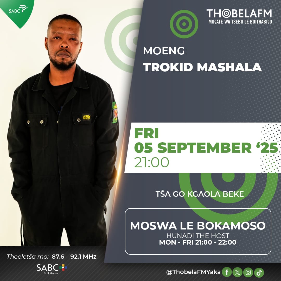 What's Good Bo Mashale
I hope you all are doing well I wanted to remind you to tune in to SABC Radio Thobela FM this evening at 9 PM. Trokid Mashala will be on air discussing his latest releases, Ke Senya Plek &amp; Sgupu Sa Me  live stream the link below:
radio-south-africa.co.za/thobela-fm