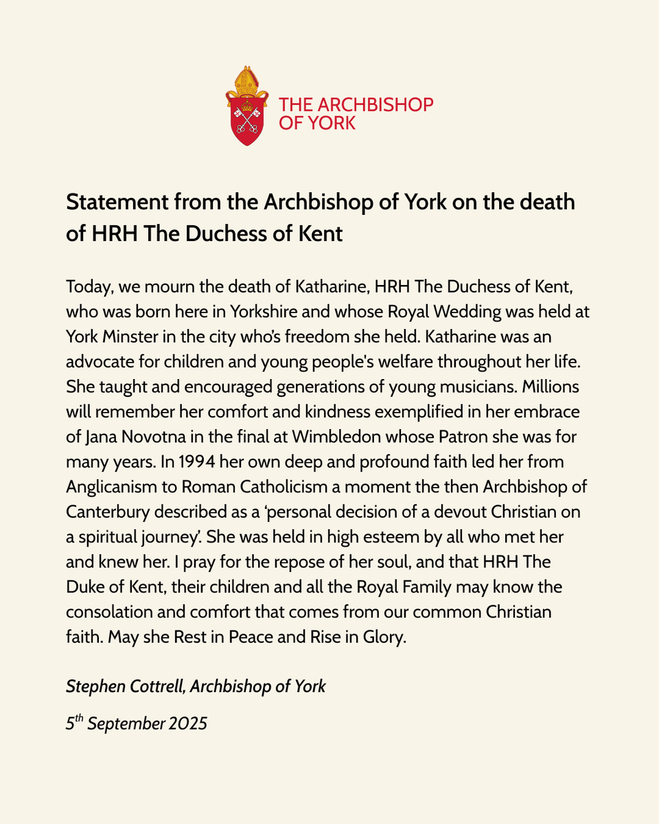 A statement on the death of HRH The Duchess of Kent.