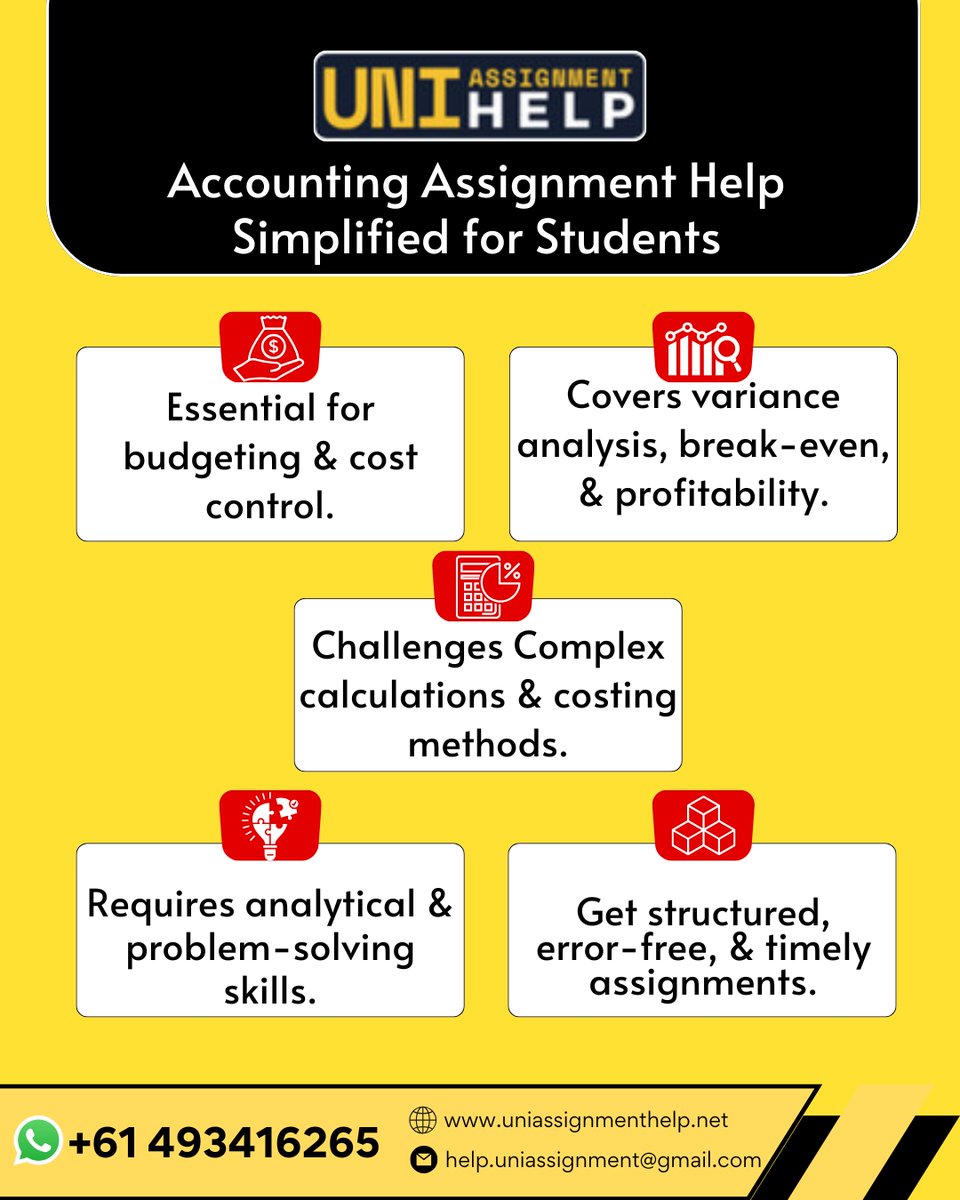 assignmentuni01's tweet image. Accounting doesn’t have to be overwhelming! 
From budgeting to complex costing methods, we simplify it all for you. 
 Whatsapp us: +61 493416265
 help.uniassignment@gmail.com
 uniassignmenthelp.net

#AccountingAssignmentHelp #StudentSupport #AssignmentExperts