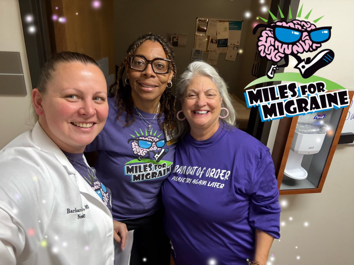 NyeBarbara's tweet photo. Working with a great team here at @AtriumHealthWFB Comprehensive Headache program! 

The whole clinic is in Purple and we are starting conversations!!!…from the cront desk to the triage nurse and of course our patient’s !  

Tomorrow is the day!!!
@miles4migraine Winston salem https://t.co/mPBLP5lSkx