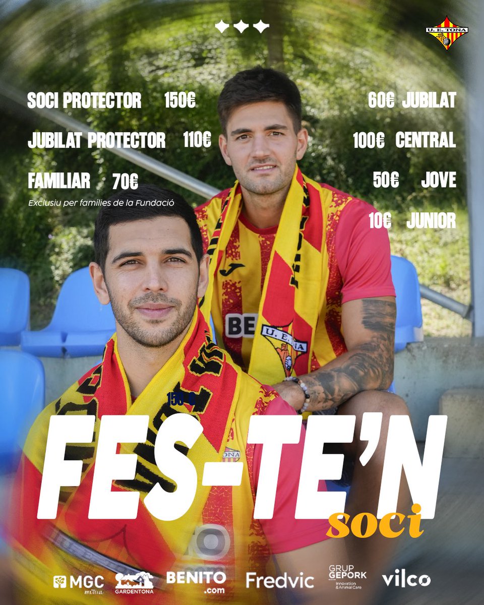 𝑬𝒏𝒄𝒂𝒓𝒂 𝒉𝒊 𝒆𝒕𝒔 𝒂 𝒕𝒆𝒎𝒑𝒔 ⏳

💛❤️ Viu la Tercera Federació a Tona!

ℹ️ Els socis podreu recollir el carnet aquest mateix dissabte!

✍🏻 … 𝑳𝒂 𝒊𝒍•𝒍𝒖𝒔𝒊𝒐́ 𝒅𝒆 𝒔𝒆𝒈𝒖𝒊𝒓 𝒄𝒓𝒆𝒊𝒙𝒆𝒏𝒕!

#SomHiTona
#3RFEF
🟡🔴
