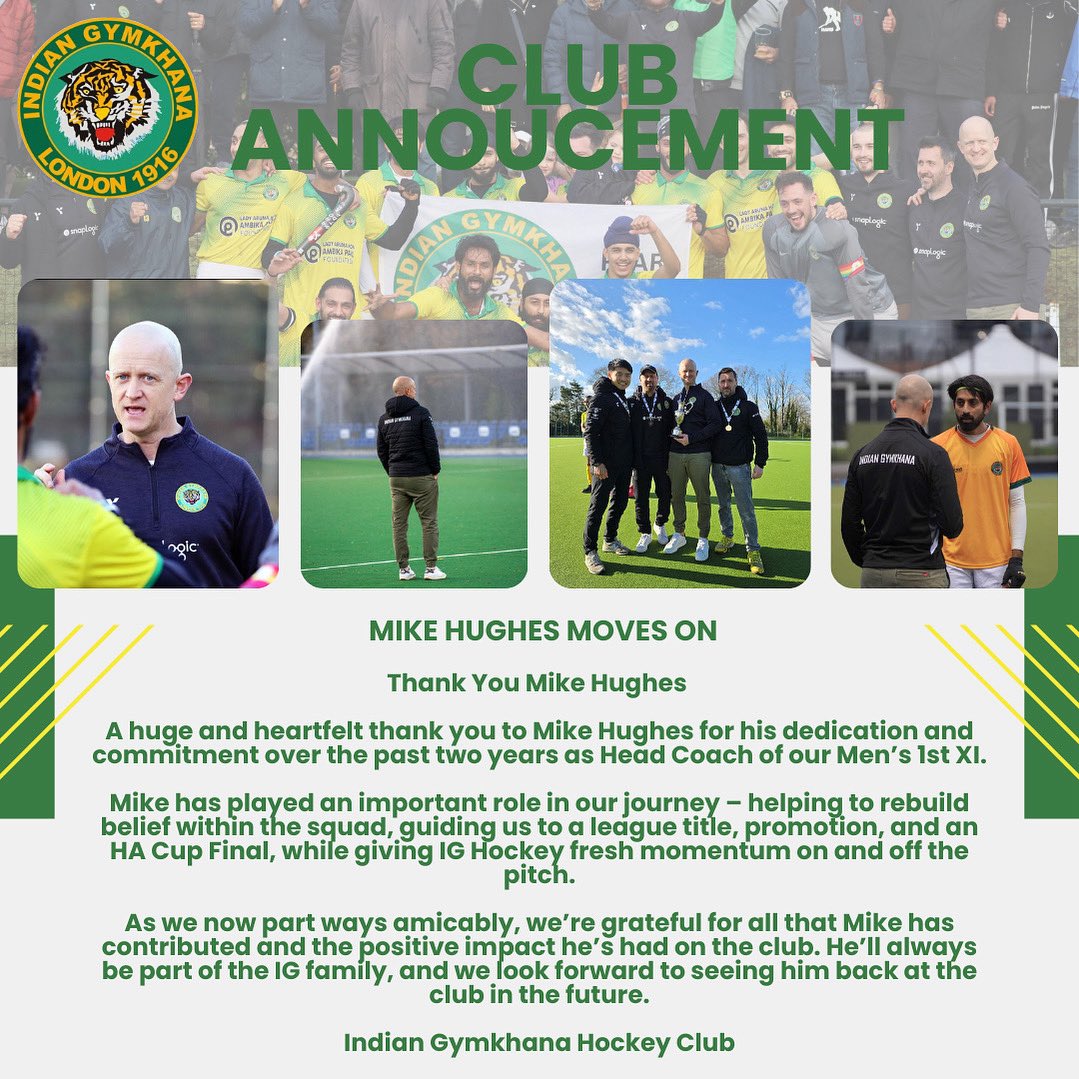 ❤️ A huge thank you to Mike Hughes for his passion and commitment as Head Coach of our Men’s 1st XI over the past two years. From league titles to cup finals, Mike has been instrumental in driving success on and off the pitch.