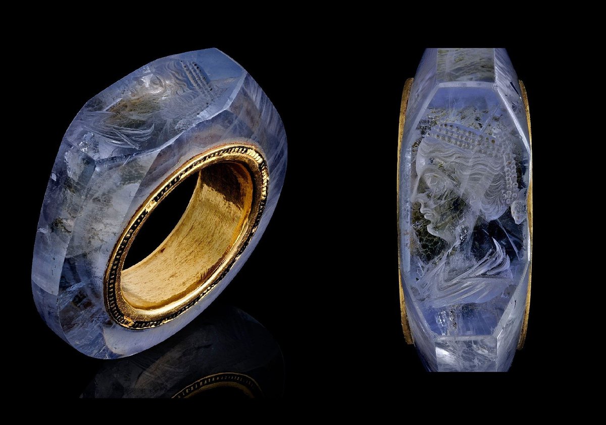 A 2,000-year-old sapphire ring thought to have belonged to the Roman emperor Caligula. (37 - 41 CE).