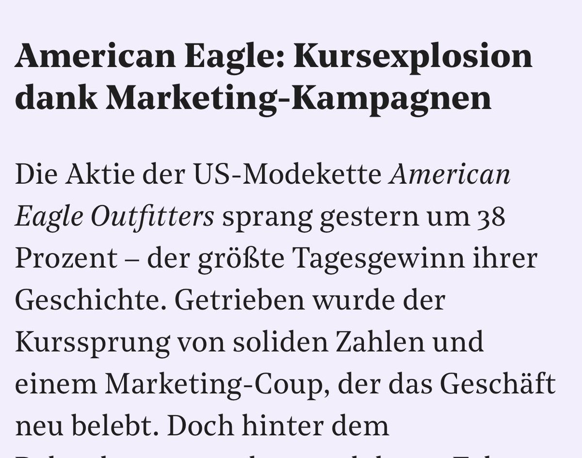 Nicht woke sein, lohnt sich. 😄

„Kampagnen mit Schauspielerin Sydney Sweeney und Football-Star Travis Kelce brachten 700.000 neue Kunden.

Produkte waren innerhalb von Tagen ausverkauft, der Traffic stieg zweistellig.“