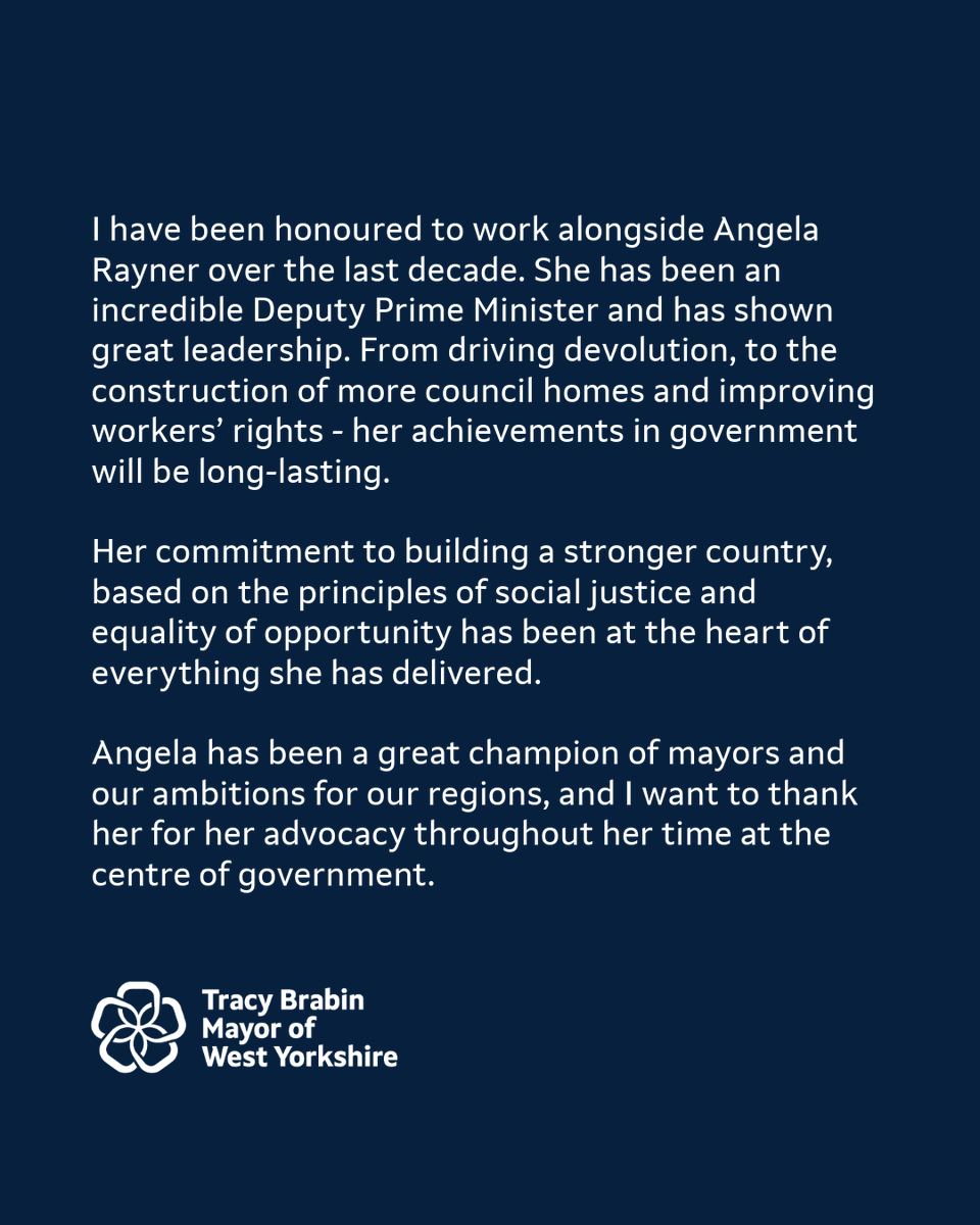 MayorOfWY's tweet photo. My statement on the news of Angela Rayner's resignation from government. https://t.co/OVer39zlag
