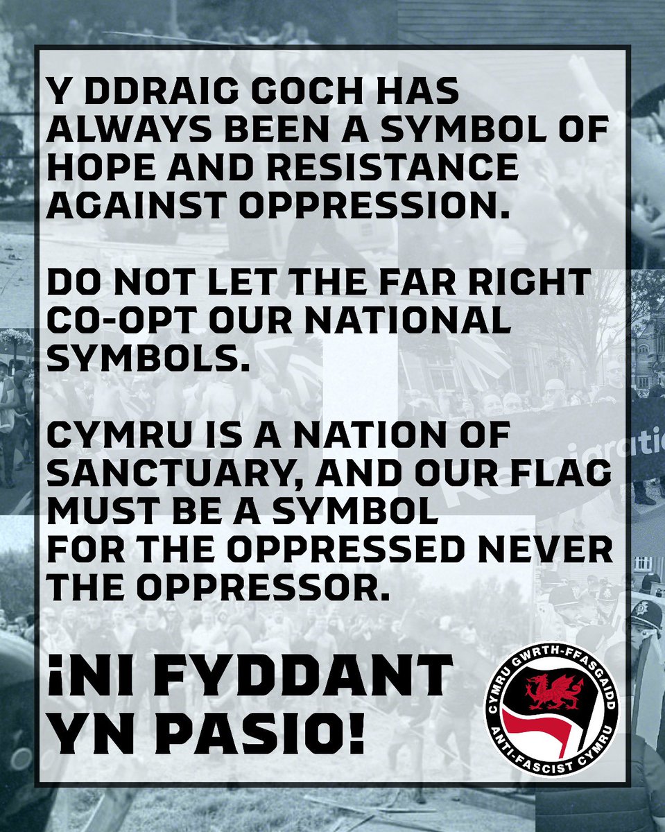 CymruAFN's tweet photo. TAKE BACK OUR FLAG 🏴󠁧󠁢󠁷󠁬󠁳󠁿✊

Y DDRAIG COCH HAS ALWAYS BEEN A SYMBOL OF HOPE AND RESISTANCE AGAINST OPPRESSION.

DO NOT LET THE FAR RICHT
CO-OPT OUR NATIONAL SYMBOLS. https://t.co/AzbxzQEpSQ