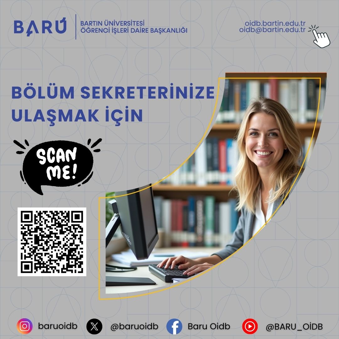 Bölüm sekreterinize ulaşmak artık çok daha kolay! QR kodu tarayarak iletişim bilgilerine hızlıca erişebilirsiniz.