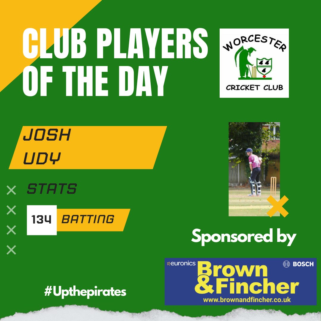 Unfortunately only the one result from Saturday which saw the 2's fall short against Claverley. There was still time in the game for Josh Udy to score a fantastic 134 runs from 113 balls though, earning him the accolade of Club Player of the Day 🥇