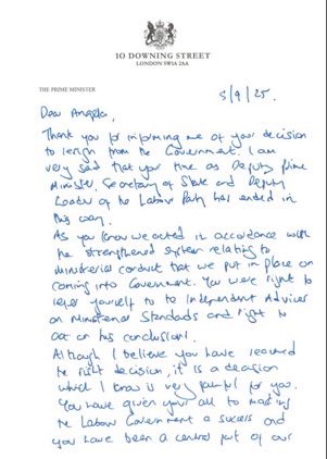 PippaCrerar's tweet image. Very personal handwritten note from Starmer in response - signed off with “very best wishes and real sadness”.