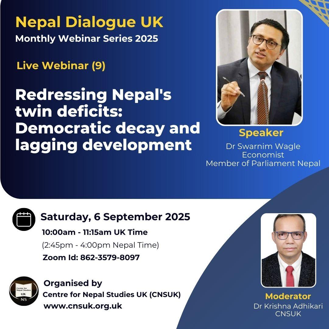 Tomorrow, Sat, 6th Sept 10 am UK time (2:45pm Nepal). Webinar on Nepal's economy. 
All welcome.

जुम लिङ्क : us06web.zoom.us/j/86235798097