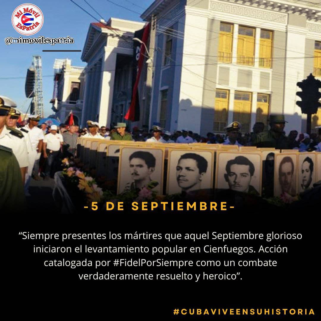<a href="/DrRobertoMOjeda/">Dr. Roberto Morales Ojeda</a> <a href="/DiazCanelB/">Miguel Díaz-Canel Bermúdez</a> <a href="/PartidoPCC/">Partido Comunista de Cuba</a> <a href="/PresidenciaCuba/">Presidencia Cuba 🇨🇺</a> <a href="/IzquierdaUnida/">Izquierda Unida🔻🇵🇸</a> <a href="/DeZurdaTeam_/">DeZurdaTeam 📳</a> <a href="/MeyvisEstevezE/">Meyvis Estevez Echevarría</a> <a href="/Armando781123/">Armando Carranza Valladares</a> <a href="/cubacooperaven/">Brigada Médica Cubana en Venezuela</a> <a href="/unidad_central/">Unidad Central de Cooperación Médica</a> <a href="/cubadebatecu/">Cubadebate</a> El amanecer del 5/9/1957 marcó una página heroica en la historia de #Cuba.  
#Cienfuegos se alzó con coraje contra la dictadura, y aunque la victoria táctica no llegó, el pueblo vivió 24 horas de libertad plena. 
¡Honor eterno a los héroes del M-26-7! #CubaViveEnSuHistoria