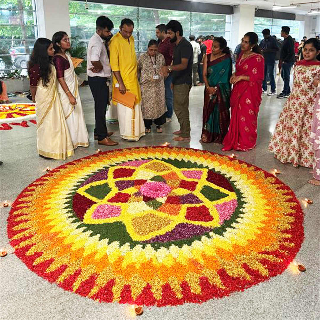 SlkSoftware's tweet image. Our Bangalore campus came alive with the vibrant celebrations of Ganpati and Onam. ✨
From colorful Pookalam decor to joyful moments, our colleagues truly enjoyed every bit of it! 💜
Wishing everyone a joyous and prosperous Onam!
#LifeAtSLK #OnamCelebration #Pookalam