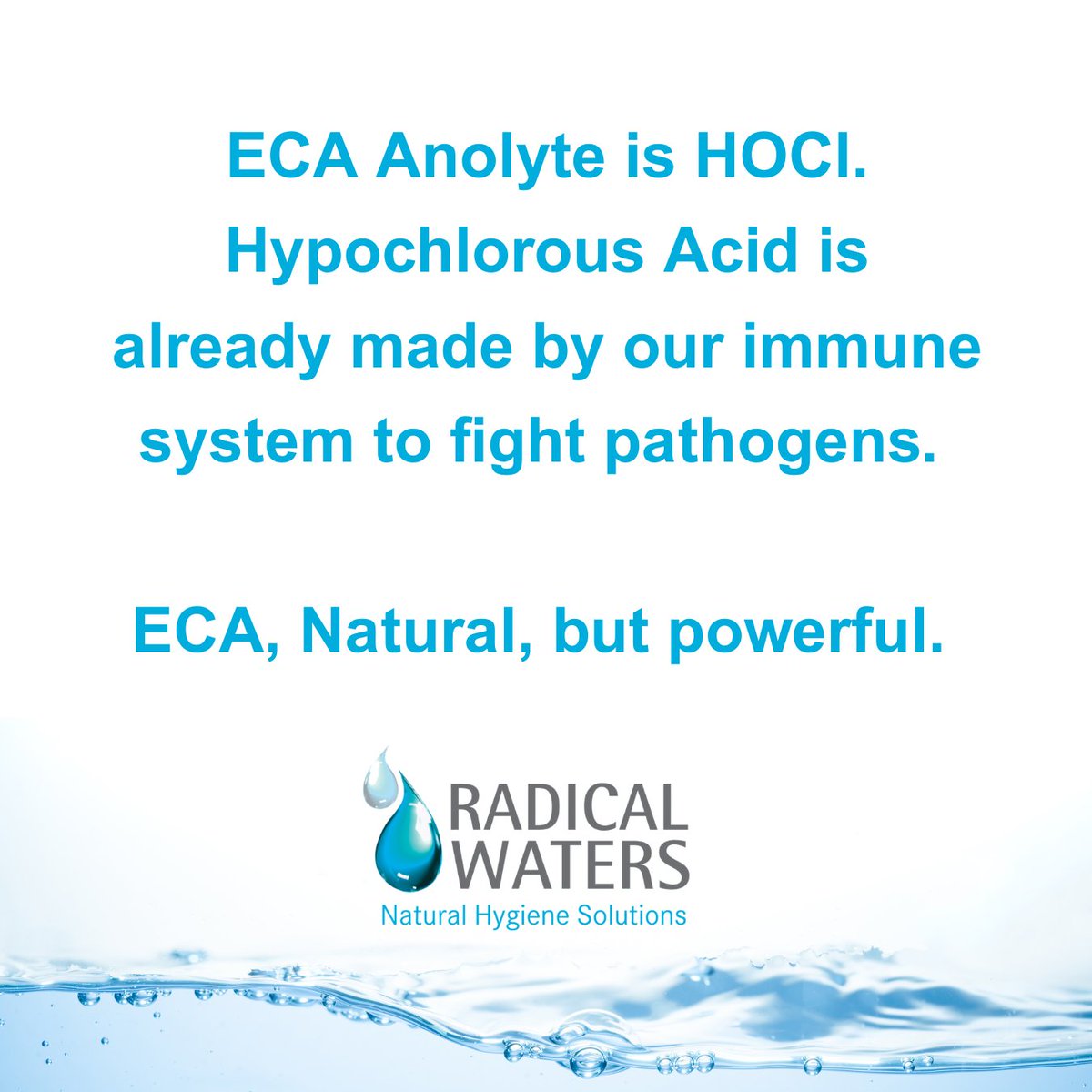 Nature already gave us a powerful antimicrobial: hypochlorous acid (HOCl).
White blood cells use it to fight pathogens safely.

At Radical Waters, we’ve scaled HOCl for industry with ECA technology—producing it on-site from just water, salt, and electricity.

#FoodSafety #ECA