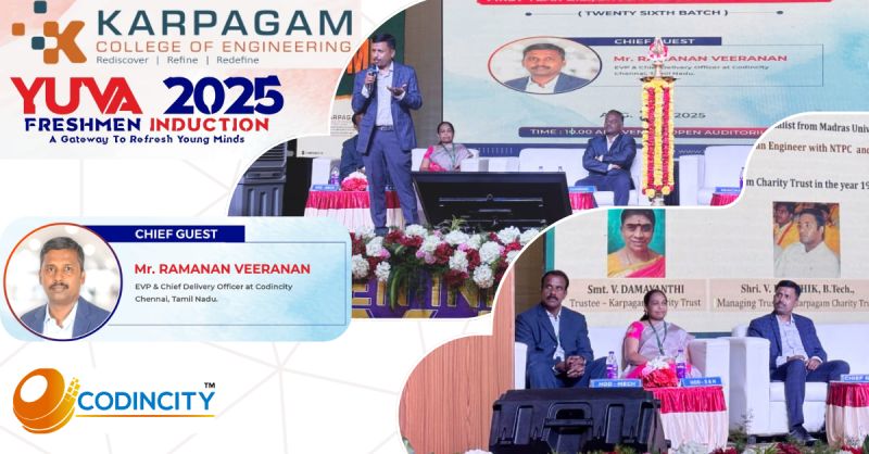 codincity's tweet image. Thrilled to see our EVP &amp;amp; CDO, #Codincity, Ramanan Veeranan, inspiring young innovators at Karpagam College, Coimbatore. His vision reflects @codincity&apos;s commitment to shaping future-ready leaders. 

#Leadership #FutureReady #Innovation #DigitalTransformation #AI #Cloud #Data