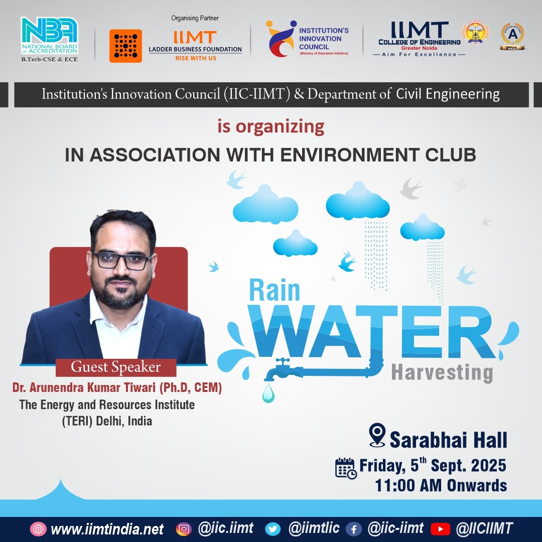 IimtIic's tweet image. IIC IIMT &amp;amp; Department of Civil Engineering is organizing in Association with Environmnent Club  ( Rain Water Harvesting )

#RainWaterHarvesting #IICIIMTRainHarvest #SaveRainwater #HarvestTheRain
#WaterConservation #RainHarvestingDrive #CivilEngineeringForWater
