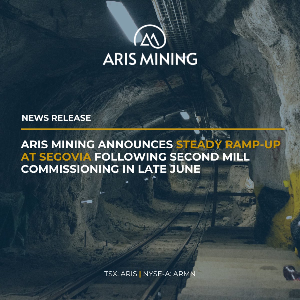 Aris Mining is pleased to report strong progress with the ramp-up at our Segovia Operations following successful commissioning of a second mill in June 2025.

Key highlights:
✅ Second mill commissioned in June 2025 on time and within budget, increasing processing capacity from