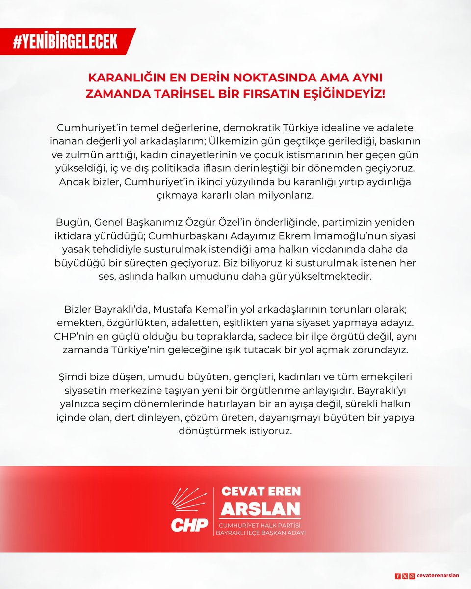 CevatErenArslan's tweet photo. "Sevgili CHP Bayraklı Ailem; Eyvallah, Başlıyoruz!"

#YeniBirGelecek #ChpBayraklı https://t.co/7eW9KGcpwS