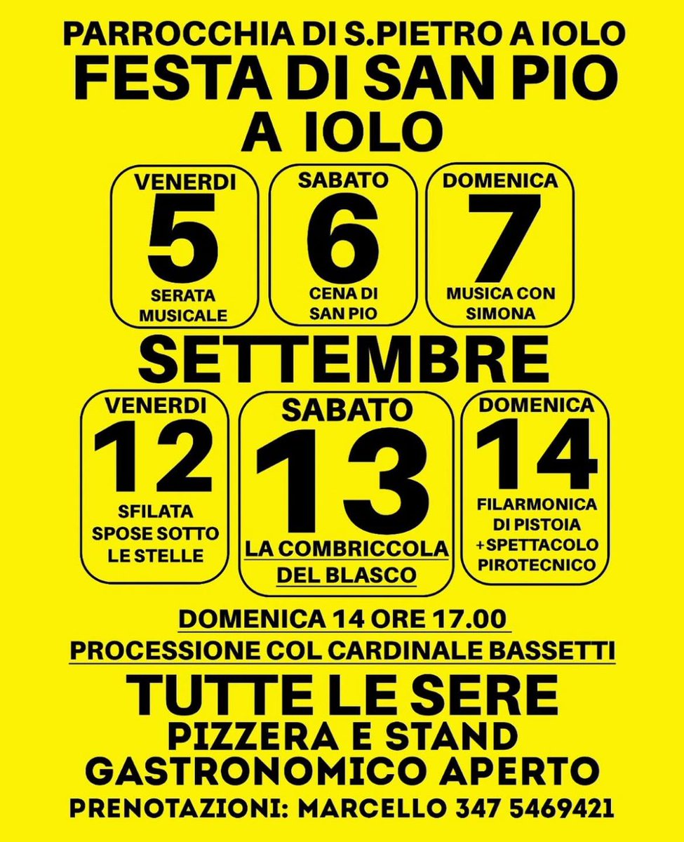 Da questo fine settimana partono i festeggiamenti per la Festa di San Pio, che si celebra ogni cinque anni nella parrocchia di Iolo. 
#sanpio2025