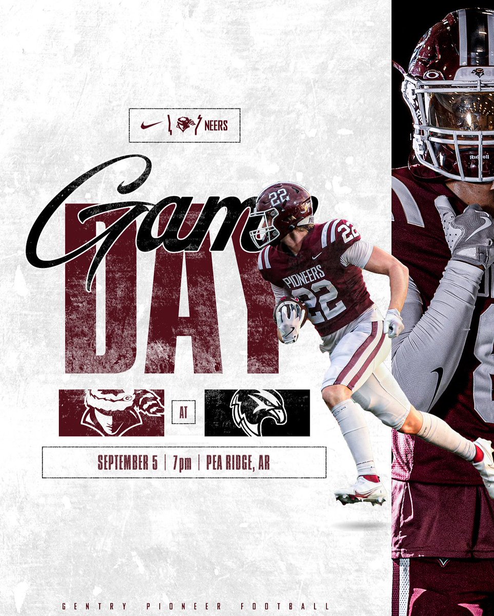 Gentry Pioneer Football (@gentrypioneerfb) on Twitter photo 𝙂 𝘼 𝙈 𝙀 𝘿 𝘼 𝙔
🅆🄴🄴🄺 1️⃣ • 𝖥𝗋𝗂𝖽𝖺𝗒 𝖭𝗂𝗀𝗁𝗍 𝖵𝗂𝗌𝗂𝗍 𝖳𝗈 𝖠𝗇 𝖮𝗅𝖽 𝖢𝗈𝗇𝖿𝖾𝗋𝖾𝗇𝖼𝖾 𝖥𝗈𝖾
Gentry
at
Pea Ridge
🏟️ Blackhawk Stadium
📍 Pea Ridge, AR
🗓️ September 5, 2025
🕖 7:00pm
🔔 x.com/GentryPioneerFB
#𝙂𝙤𝙉𝙚𝙚𝙧𝙨 | #𝙁𝙄𝙏𝙀 𝙂 𝘼 𝙈 𝙀 𝘿 𝘼 𝙔
🅆🄴🄴🄺 1️⃣ • 𝖥𝗋𝗂𝖽𝖺𝗒 𝖭𝗂𝗀𝗁𝗍 𝖵𝗂𝗌𝗂𝗍 𝖳𝗈 𝖠𝗇 𝖮𝗅𝖽 𝖢𝗈𝗇𝖿𝖾𝗋𝖾𝗇𝖼𝖾 𝖥𝗈𝖾
Gentry
at
Pea Ridge
🏟️ Blackhawk Stadium
📍 Pea Ridge, AR
🗓️ September 5, 2025
🕖 7:00pm
🔔 x.com/GentryPioneerFB
#𝙂𝙤𝙉𝙚𝙚𝙧𝙨 | #𝙁𝙄𝙏𝙀