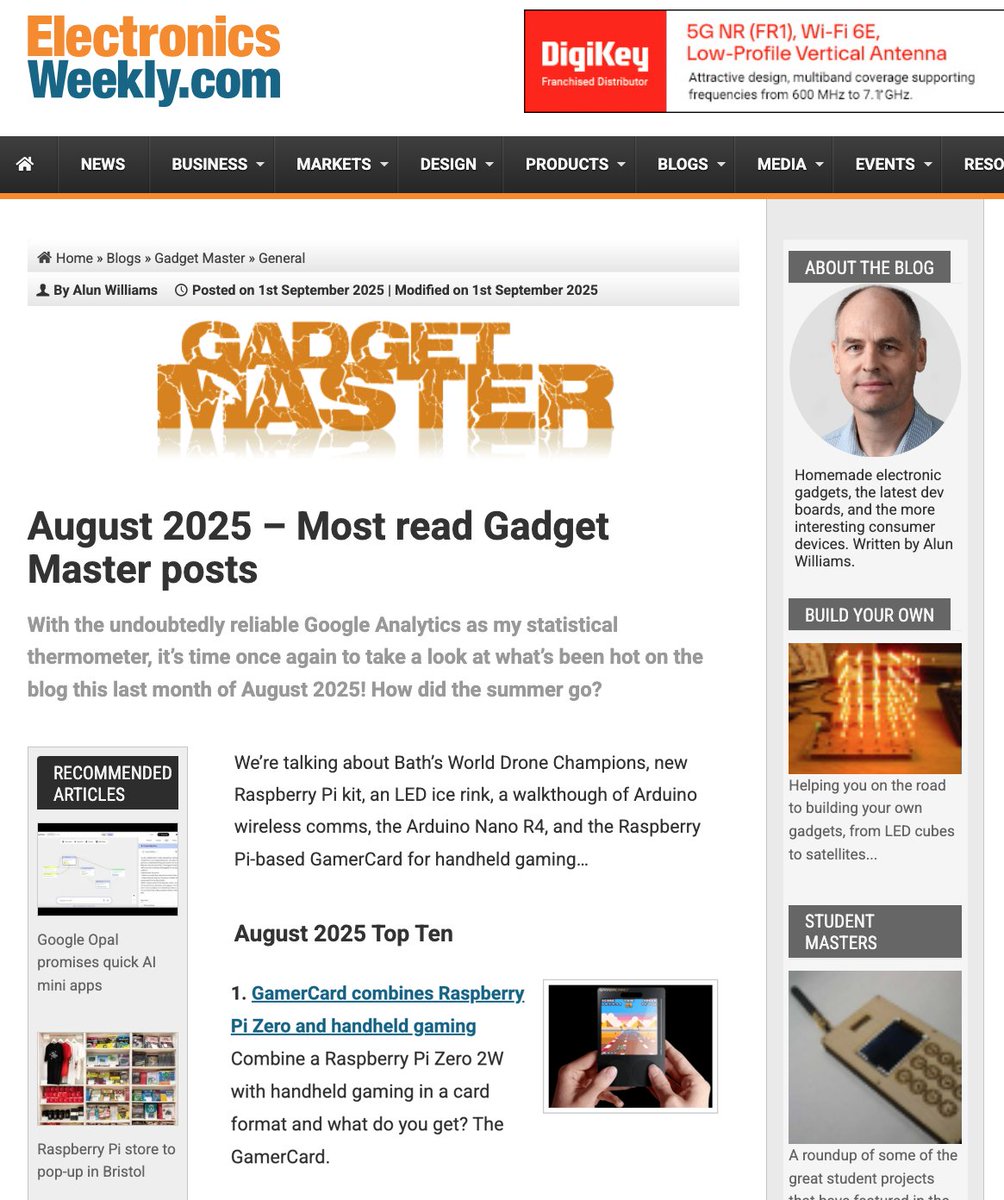 SinclairMobile's tweet image. GamerCard® is top of the pops at number one in most read Gadget Master posts, August 2025 at @ElectronicsNews !
Grab yours & Game: grantsinclair.com/gamercard
#GamerCard #GrantSinclair #RaspberryPiGaming #ZXSpectrum #PiPowered #RetroGaming #PocketGaming #HandheldGaming #IndieGames