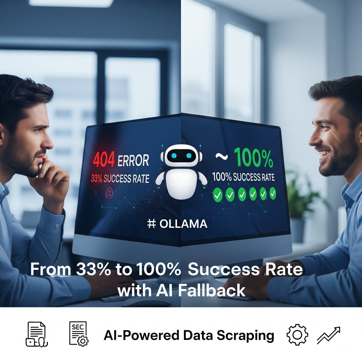 StephanFerraro's tweet image. 🤖 Built a CEO pay scraper that hits 100% success rate using Ollama as AI fallback!  When regex fails → local gpt-oss:120b analyzes HTML to find complex filenames like gdef14a-26709.txt  Energy-intensive but gets every document! #AI #Ollama #DataScraping