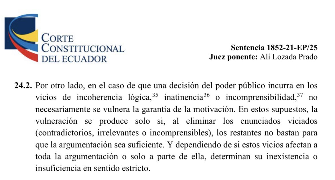 VeronicaLHM's tweet photo. 🔵 Nuevos criterios que explican la afectación a la garantía de motivación 

Sentencia No. 1852-21–EP/25 https://t.co/8Iu6uPbPv9