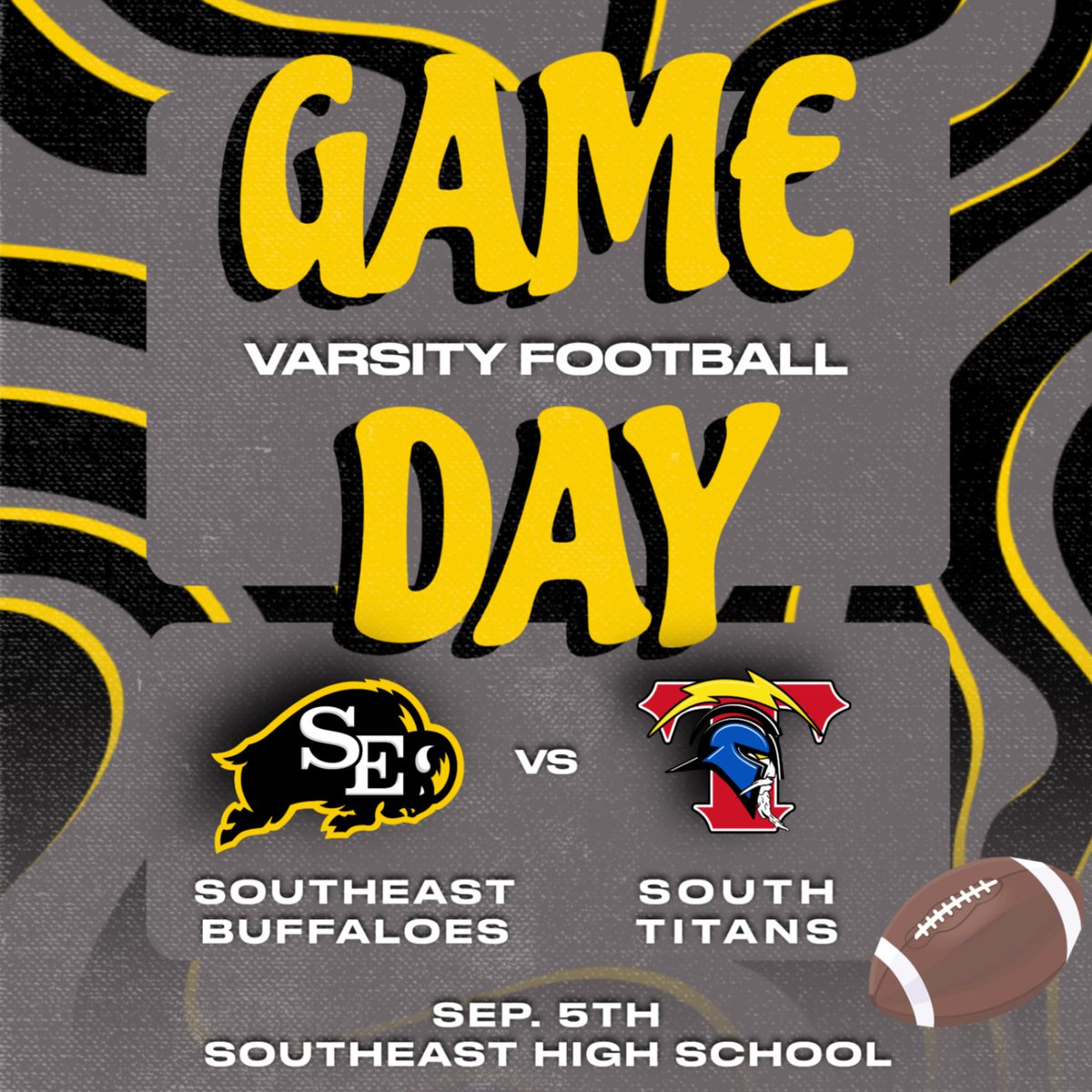 Come on out to Southeast High  tonight SEP 5th to watch the first home game of the season. Adults $7 Students $5. Cash accepted. Convenience fee for card purchases.