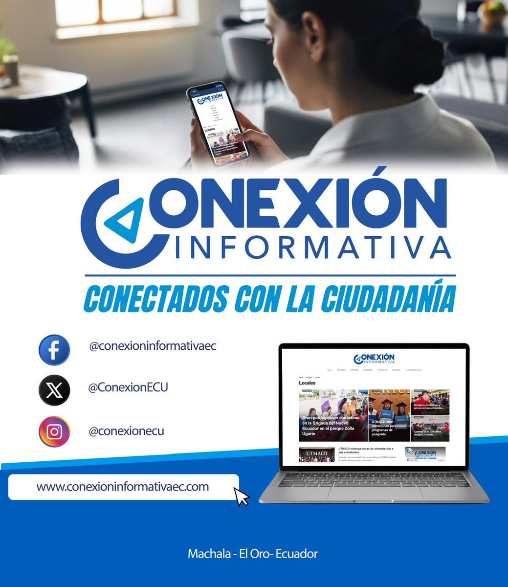 🌐 Conexión Informativa Ec está contigo..! 

💻 Somos un medio digital nacido en Machala que crece cada día para llevarte noticias claras, rápidas y confiables. 

📌 Nuestra misión es mantenerte informado sobre lo que ocurre en El Oro, el Ecuador y el mundo.