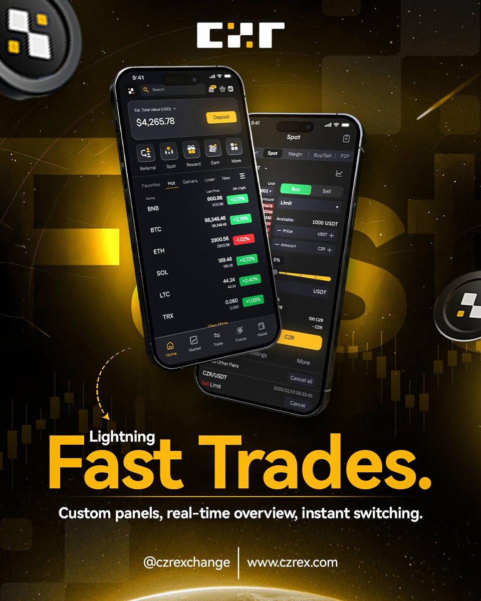CZR (@czrexchange) on Twitter photo โก Lightning Fast Trades. โก
With <a href="/czrexchange/">CZR</a>, you get:
โ
 Custom panels
โ
 Real-time market overview
โ
 Instant switching
No delays. No friction. Just pure performance. ๐
๐ czrex.com โก Lightning Fast Trades. โก
With <a href="/czrexchange/">CZR</a>, you get:
โ
 Custom panels
โ
 Real-time market overview
โ
 Instant switching
No delays. No friction. Just pure performance. ๐
๐ czrex.com