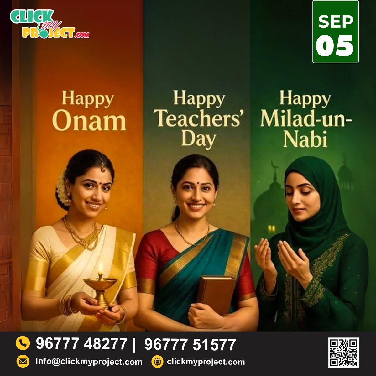 ClickMyProject's tweet image. 🌸📚✨ Celebrating Onam, Teachers&apos; Day &amp;amp; Milad-un-Nabi with ClickMyProject 🌟🙏
🔗 website: clickmyproject.com
#clickmyproject #projectcenter #happyonam2025
#teachersday2025  #happymiladunnabi #festivalseason #celebrations #unityindiversity #joy #happiness #knowledge