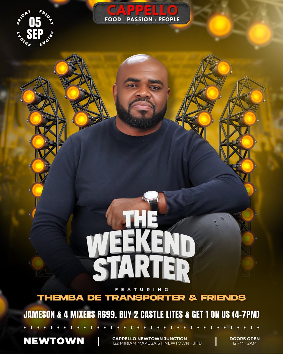The Weekend Starter with @dj_themba_de_transporter_ 🔥

#Lifestyle #Lounge #Fridays 
#Food #Sips #Hookah #Music
#WeekendStarter #JHB
#Cappello #Newtown 
#FoodPassionPeople