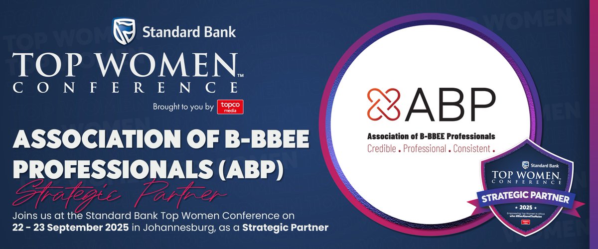 BBBEEAssociatio's tweet photo. Dear Member,
Please be on the lookout for an e-mail sent from our ChairLady, Mrs. Yolandi Venter, for details to the Standard Bank Top Women Conference 2025, 22–23 September 2025
https://t.co/MMNDukYUd1
#WomenEmpowerment
#BBBEE
#EconomicEmpowerment
@Topco_Media https://t.co/aL27rl7lrt