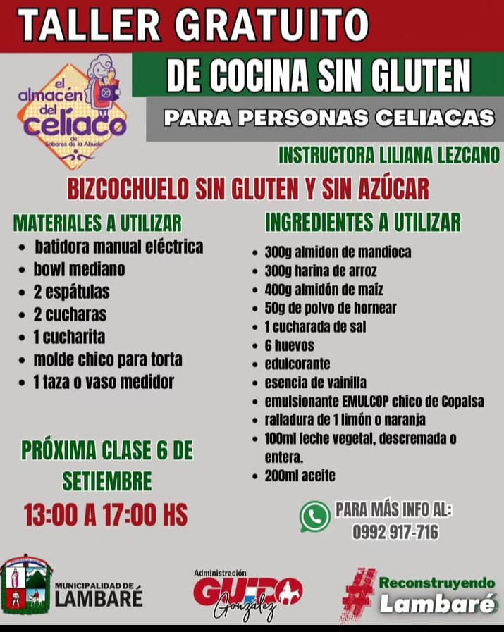 AlmacenCeliaco's tweet image. Taller de setiembre #mañana!

Anotate comunicándote con los organizadores de la Municipalidad de Lambaré @LambareDe al número en el flyer 👌