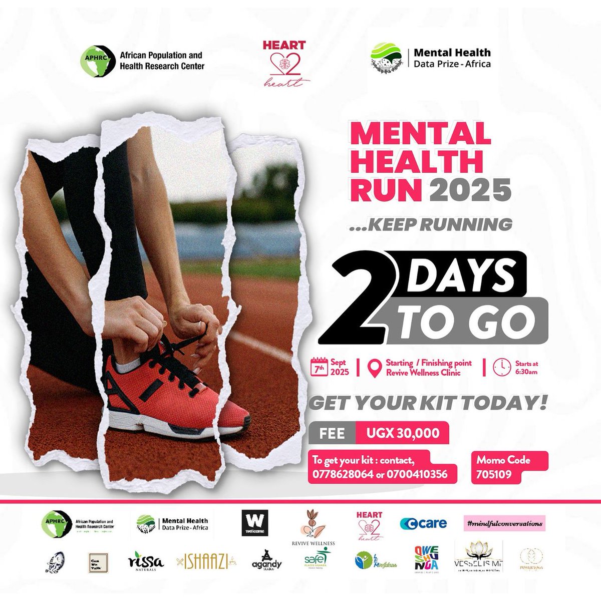 legacyelderyhom's tweet photo. Are your running shoes ready!
It all goes down this Sunday at 6:30AM at the Revive Wellness Clinic as we run for a noble cause.
Kits are available at only 30,000/=
For kits, contributions as well as donations, reach out to @auma_rita
#mentalhealthrun #mindfulconversations https://t.co/4TuLWmi8F1